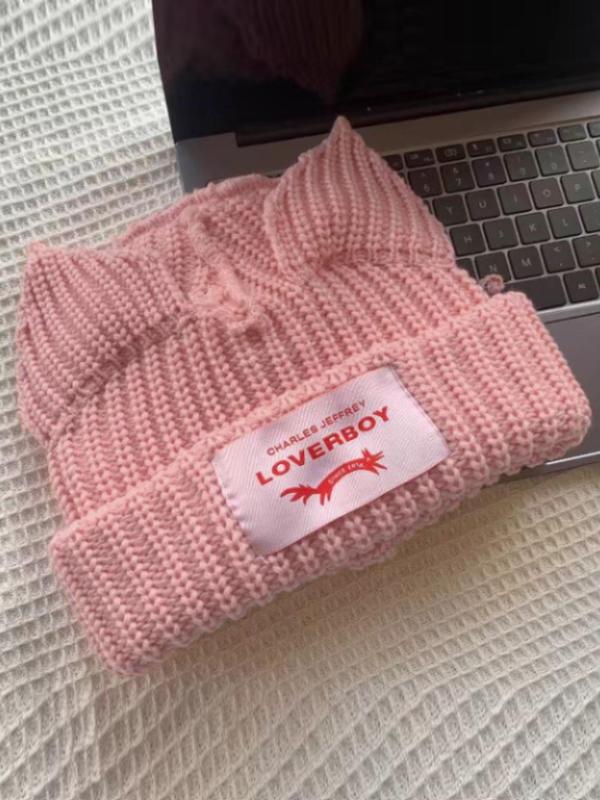 Cute Cat Ear Design Beanie Hat, Y2K Handmade Cute Knit Hat, Fashionable Warm Hat for Women & Men, Suitable for All Seasons