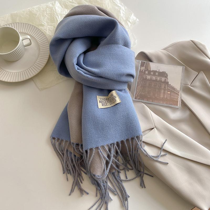 2024 New Fashion Cashmere Scarf Warm Winter for Women Korean Style Knitted Solid Color Double Sided Wraps Neckerchief