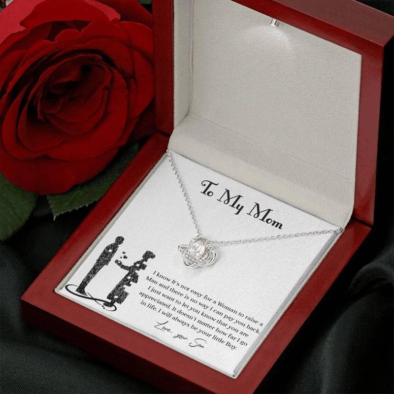 To My Mom Necklace From Son I Know It's Not Easy For A Woman To Raise A Man Love Knot Necklace For Mom, To My Boyfriend Mom, My Girlfriend Mom On Mother's Day, Birthday With Message Card Box