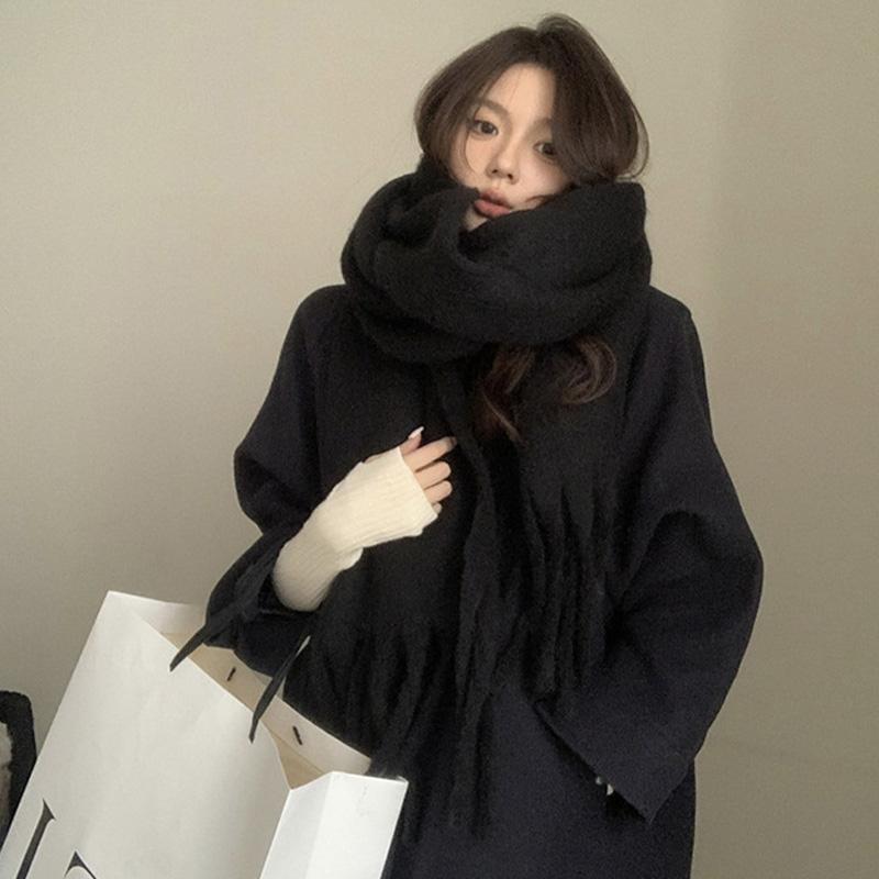 2024 Winter Solid Color Cashmere Scarf Warm Soft Women's Scarf Fashion Long Tassel Scarf Thickened Wrapped Shawl Woman Scarf