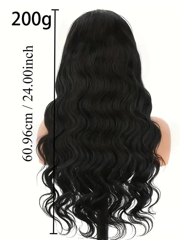 24 Inch Long Black Wavy Wigs for Women, Gorgeous Fluffy Wigs without Bangs, Synthetic Full Machine Wigs for Party, Daily Use