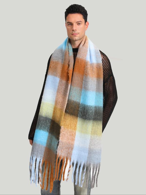 Colorful Plaid Pattern Tassel Decor Scarf, Casual Soft Warm Long Shawl for Fall & Winter, Fashion Accessories for Women & Men