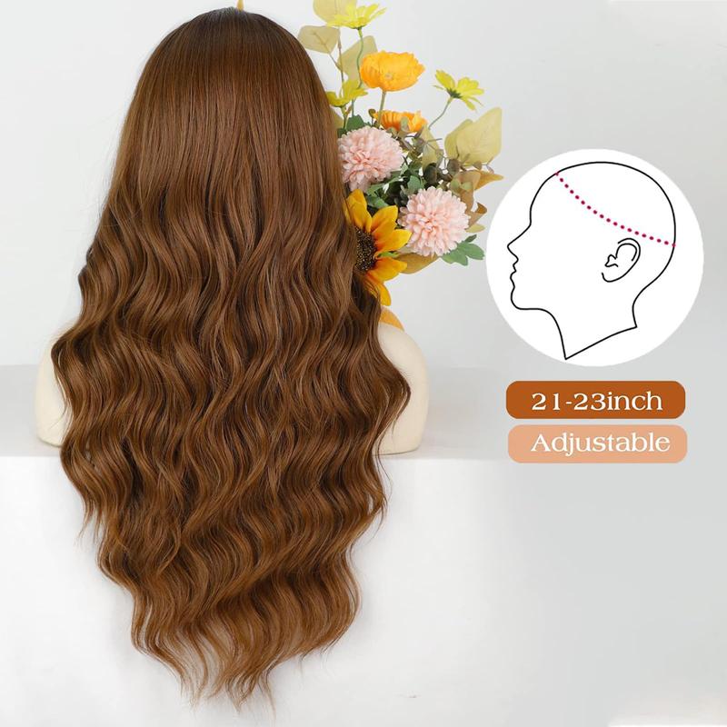 AISI HAIR Auburn Wig with Bangs Long Wavy Ginger Wig Natural Looking Heat Resistant Synthetic Curly Full Wigs for Women Daily Use