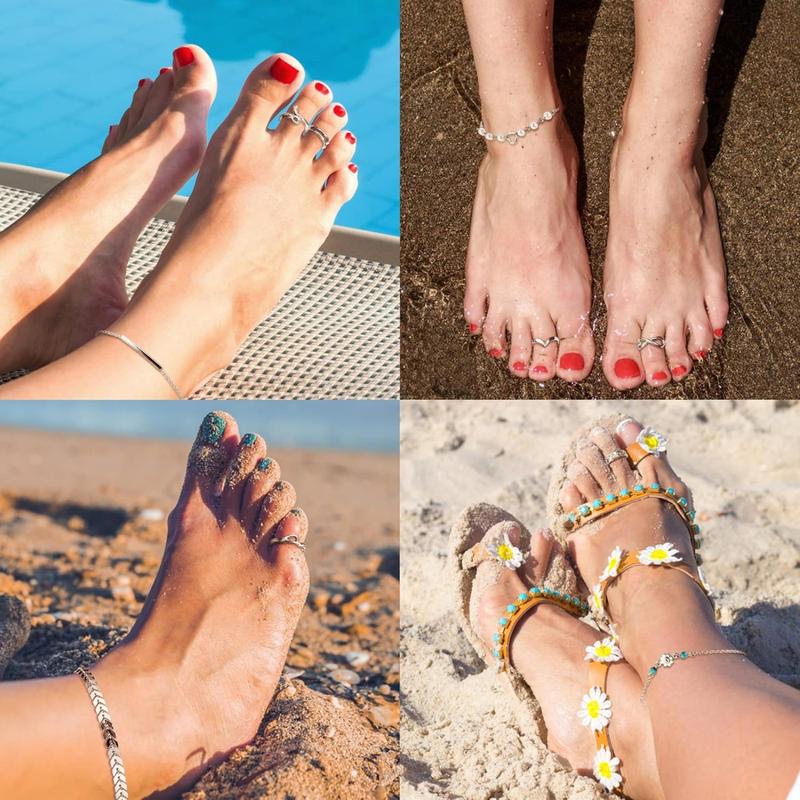 ORAZIO 30 counts Anklet Toe Rings Toe Rings Ankle Bracelets For Women Cute Anklets Open Tail Rings Adjustable Summer Beach Foot Jewelry