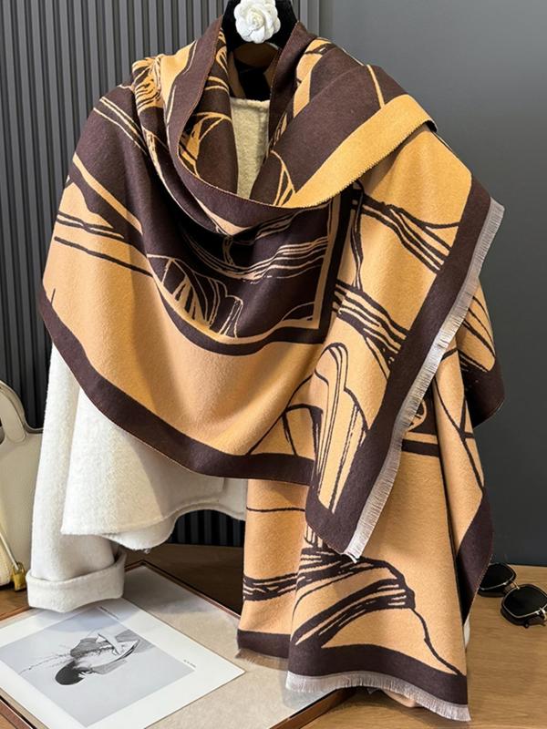 Women's Geometric Print Double Sided Thick Soft Shawl, Casual Warm Long Scarf for Fall & Winter, Fashion Accessories for Daily Wear