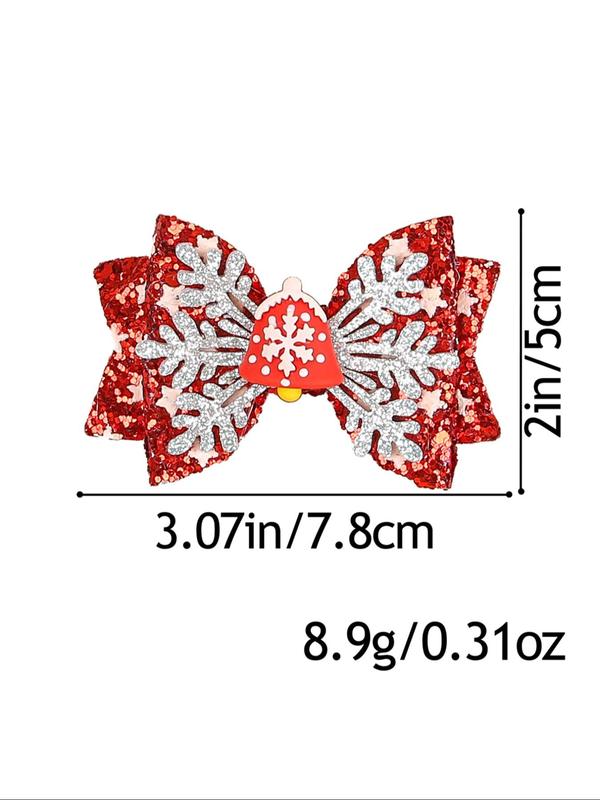 Cute Cartoon Reindeer & Snowflake Design Hair Clips, Colorblock Contrast Sequin Bowknot Decor Hair Clips, Fashionable Hair Accessories for Women & Girls