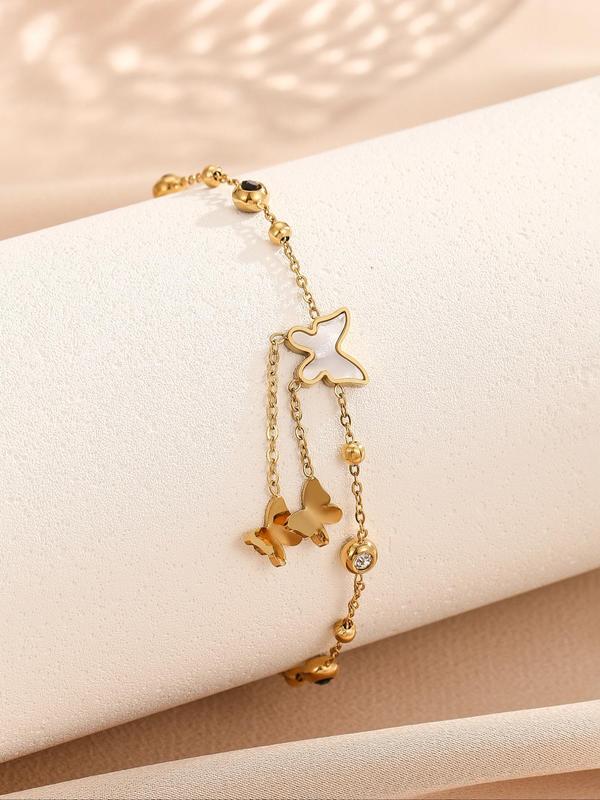 Women's Elegant Rhinestone Decorated Adjustable Anklet, Fashionable Butterfly Design Anklet for Women & Girls, Fashion Jewelry for Party, Daily Clothing Decor