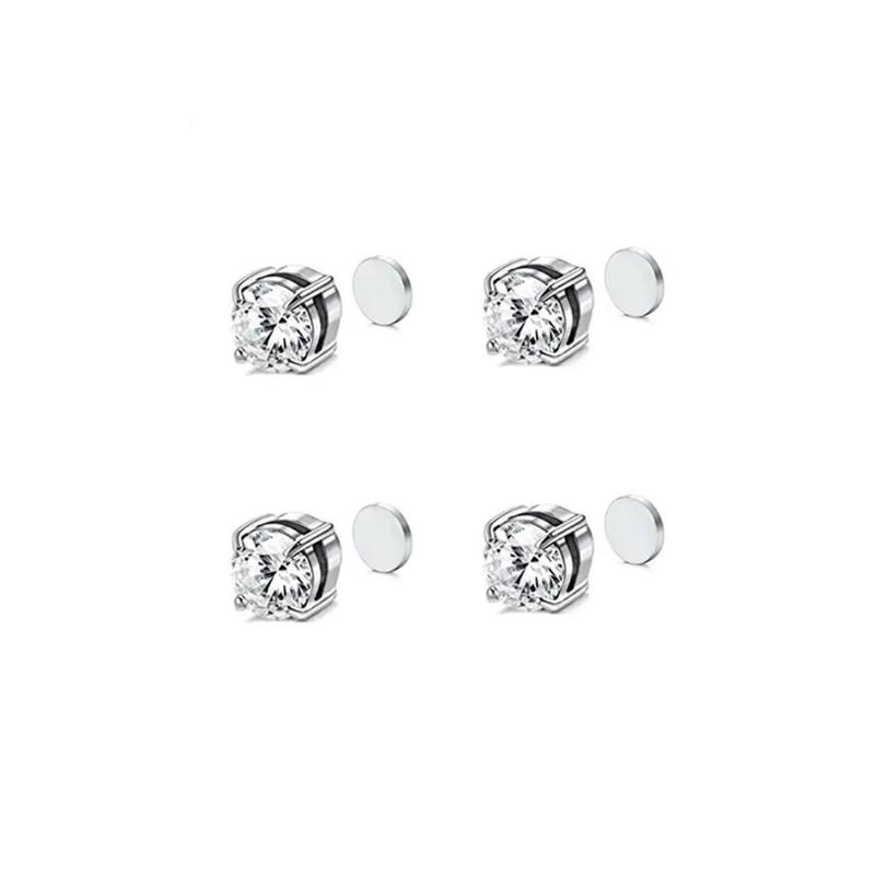 Stainless Steel Magnetic Stud Earrings for Men Women Non-piercing CZ Hypoallergenic 8MM