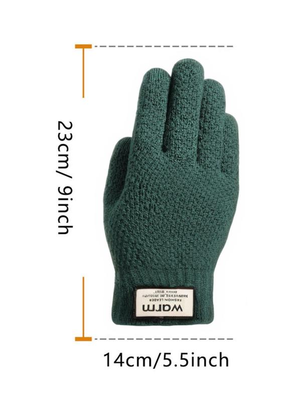 Men's Solid Color Patched Design Touch Screen Gloves, Casual Trendy Warm Double Layer Thickened Gloves for Fall & Winter, Fashion Accessories for Men