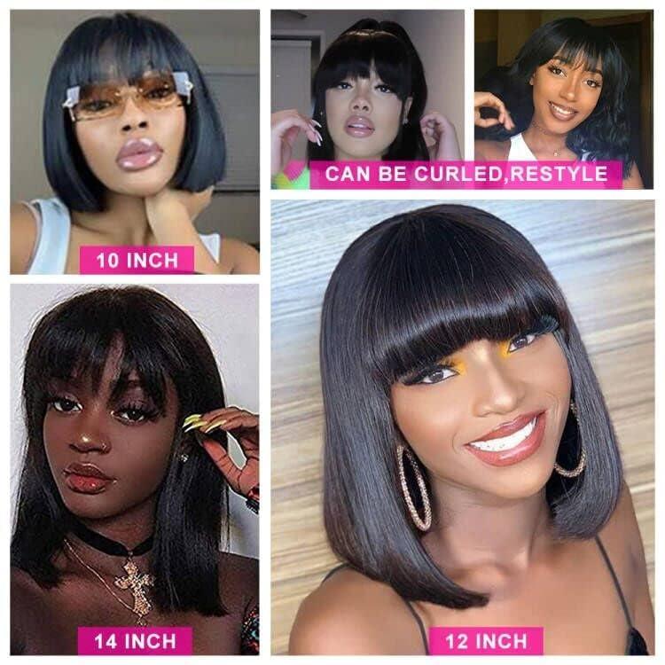 VIPbeauty Short Bob Wig with Bangs Human Hair Bob with Bangs Wig Human Hair 150% Density Straight Bang Bob Wig For Women