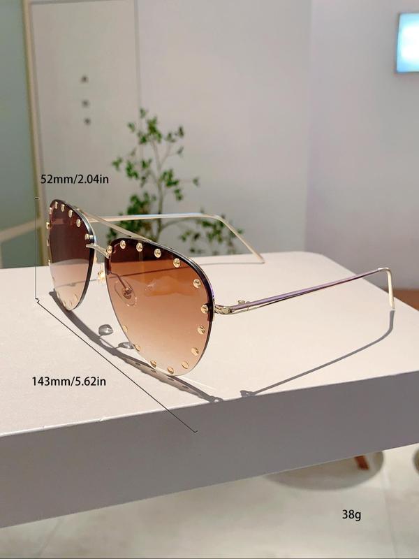 Unisex Street Trend Studded Decor Sunglasses, Trendy Oval Frame Sunglasses for Everyday Use, Fashion Accessories for Outdoor Activities