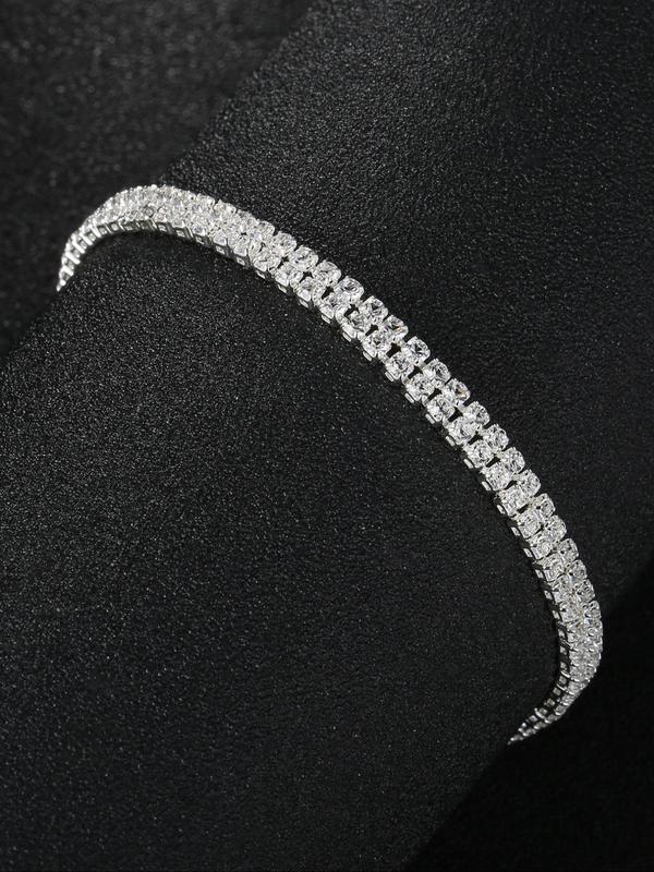 Fashion Double-row Rhinestone Decorated Bracelet, Elegant Hand Matching Jewelry for Wedding Bridal Party, Trendy Accessories for Party and Daily Life