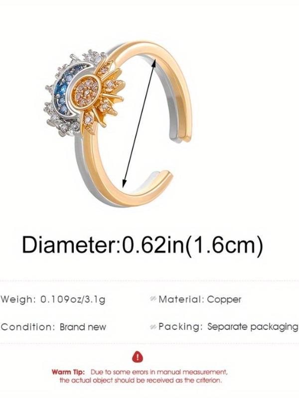 Vintage Sun & Moon Design Rhinestone Decorated Ring (2pcs set), Fashion Accessories for Women & Men, Trendy All-match & Exquisite Jewelry for Birthday Gift