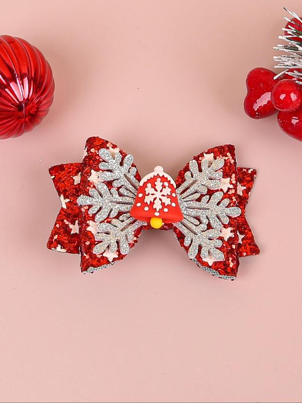 Cute Cartoon Reindeer & Snowflake Design Hair Clips, Colorblock Contrast Sequin Bowknot Decor Hair Clips, Fashionable Hair Accessories for Women & Girls