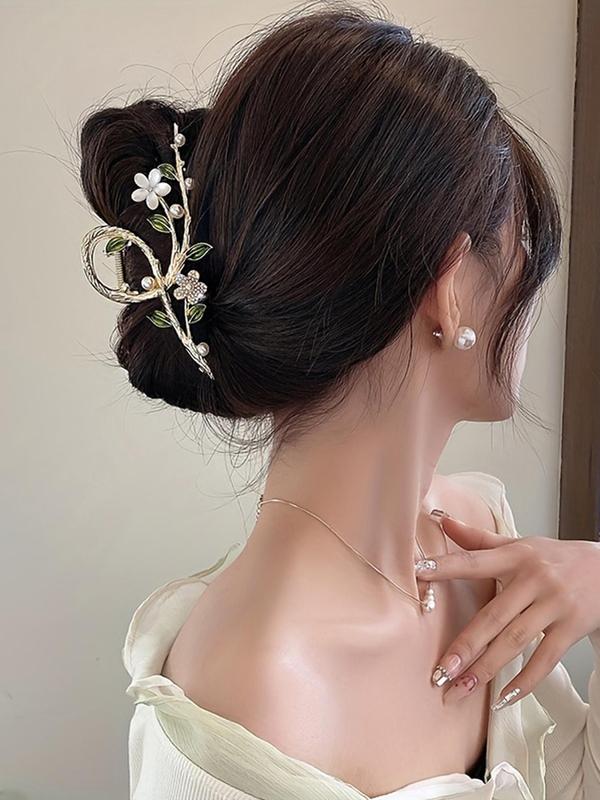 Elegant Flower & Leaf Design Hair Claw,  Casual Versatile Shark Clip for Women & Girls, Temperament All-match Fashion Accessories for Daily & Party Decoration