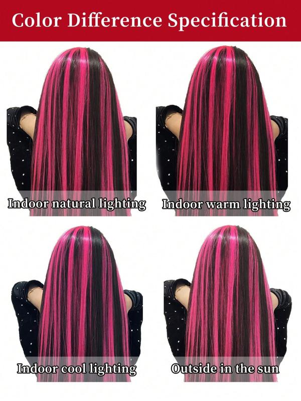 20 Inch Long Straight Pink Clip-in Hair Extensions, Fashionable Striking Synthetic Hair Extensions for Women & Girls, Synthetic Hairpiece for Daily & Party Use