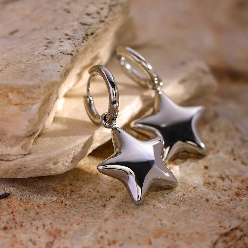 Oufer Stainless Steel Light Weight Water Safe Bubble Star Hand Polish Charm Dropped Hoop Pair of Earring  (Empty in side)