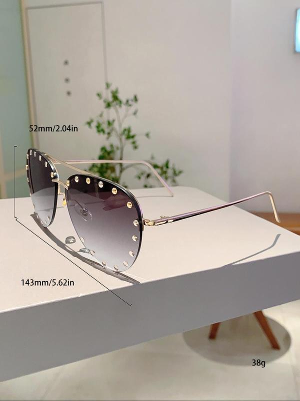 Unisex Street Trend Studded Decor Sunglasses, Trendy Oval Frame Sunglasses for Everyday Use, Fashion Accessories for Outdoor Activities