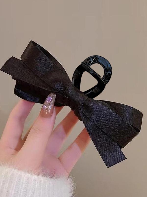 Solid Color Big Bow Decor Hair Claw for Women, High-end Fashion Shark Clip, Elegant All-match Fashion Hair Accessories for Daily Wear