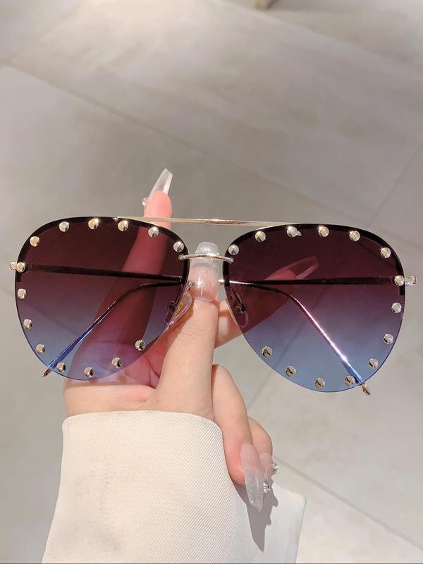 Unisex Street Trend Studded Decor Sunglasses, Trendy Oval Frame Sunglasses for Everyday Use, Fashion Accessories for Outdoor Activities