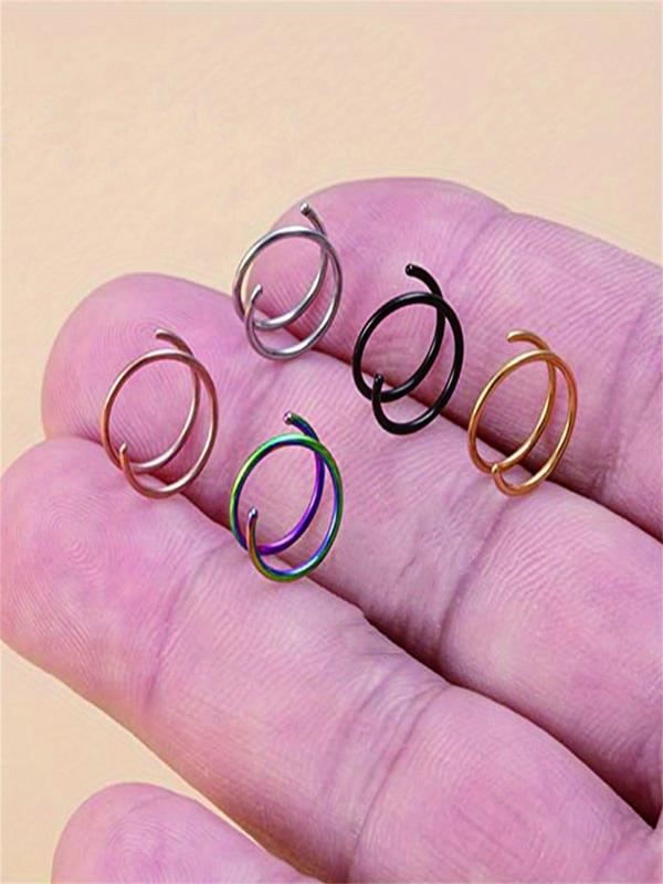 Unisex Cute Twist Design Nose Ring  Lip Ring  Earrings (5pcs set), Stainless Steel Piercing Nose Ring & Lip Ring, Fashionable Adjustable Body Jewelry for Women & Men