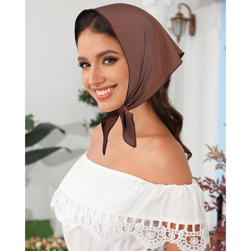 3PCs hair bandanas head kerchief for women tie-back boho hair scarf headband bandana triangle head scarf (solid color-beige khaki brown)