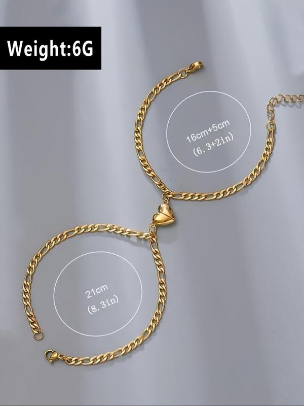 Magnetic Heart Design Couple Bracelet, Fashionable Stainless Steel Bracelet for Women & Men, Trendy All-match & Exquisite Jewelry for Birthday Gift