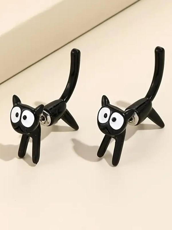 Women's 1 Pair Creative Cat Design Earring Jackets, Cute Lovely Jewelry for Girls Gift, Female Classic Fashion Accessories for Daily Wear