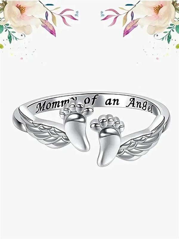 Letter & Wing Design Cuff Ring, Fashionable Jewelry for Women, Elegant All-match Fashion Accessories for Daily Wear