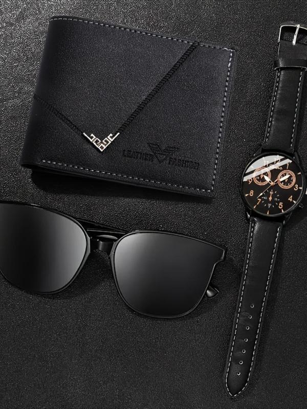 Men's Fashion Watch & Sunglasses & Wallet Set, Fashion Watch & Sunglasses & Wallet Set for Party, Daily Clothing Decor, Trendy All-match & Exquisite Watch Set for Gift