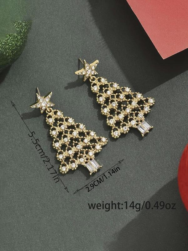 Rhinestone Decorated Christmas Tree Design Dangle Earrings, Fashionable Jewelry for Women & Girls, Trendy All-match & Exquisite Jewelry for Birthday Gift