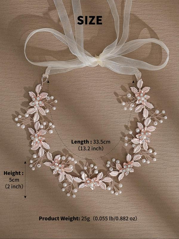  Faux Pearl Decorated Flower Design Headband, Elegant Wedding Bridal Hair Accessories