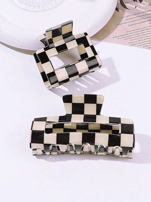 Checkerboard Pattern Hair Claw, Casual Versatile Claw Clip for Women & Girls, Elegant  Fashion Accessories for Decoration, Exquisite Jewelry for Birthday Gifts