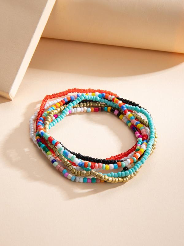 Random Color Beaded Anklets, 5 10 15 24 36pcs set Boho Style Fashionable Anklets for Women & Girls, Trendy All-match Exquisite Y2k Body Jewelry As Birthday Gift