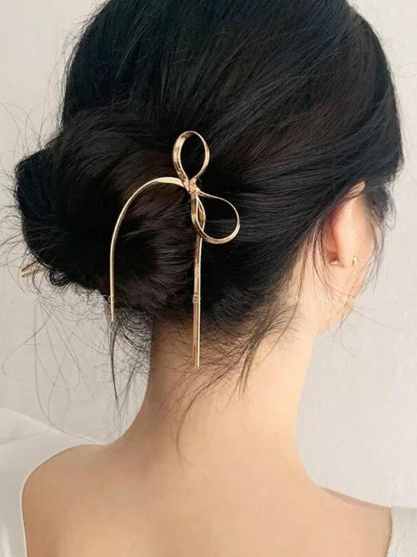 U-shaped Bow Decor Hair Pin, Simple Modern Hair Accessories for Women & Girls, Minimalist Headwear Suitable for Thick Hair