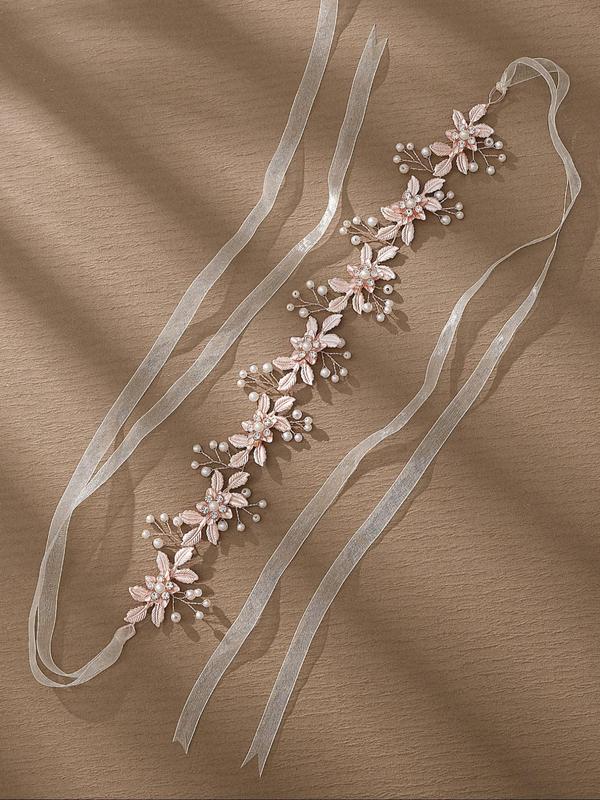  Faux Pearl Decorated Flower Design Headband, Elegant Wedding Bridal Hair Accessories