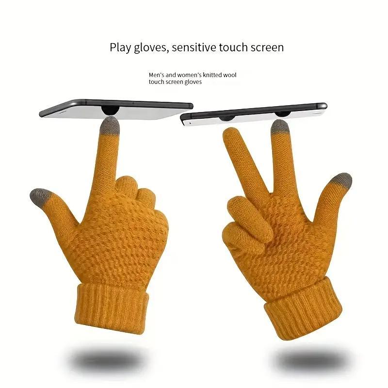 Knitted Thermal Winter Woolen Gloves, 1 Pair Solid Color Touch Screen Thickened Sports Gloves for Cycling Hiking, Sports & Outdoor Accessories, Christmas Gift