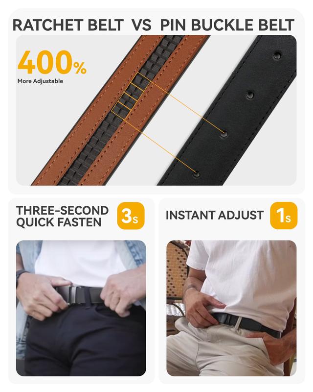 Men's Dress Leather Ratchet Belt - 35mm, Comfortable & Adjustable