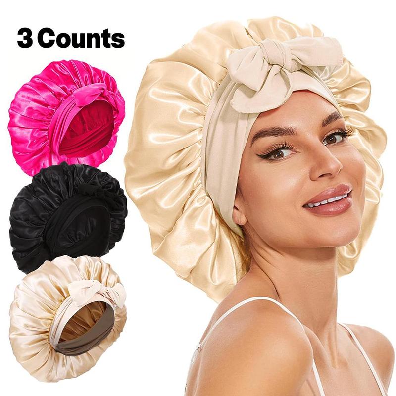 Summer Satin Bonnet, 1 3 Counts Solid Color Silk Bonnet, Satin Silk Hair Care Caps for Women with Tie Band, Beauty & Personal Hair Care Heatless Styling Tools for Women, Hair Products, Hair Accessories, Fall Gift