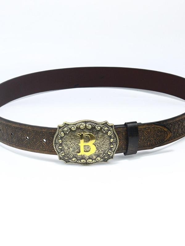 Vintage Western Cowboy Style PU Leather Belt, Ethnic Pattern Buckle Belt for Men & Women, Fashion Belt for Party, Daily Clothing Decor, Trendy All-match & Exquisite Belt for Birthday Gift