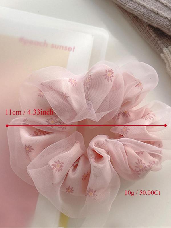 Ditsy Floral Print Scrunchie (3pcs), Elegant High Stretch Hair Accessories for Women & Girls, Minimalist Headwear Suitable for Thick Hair, Extra-large Chiffon Scrunchy