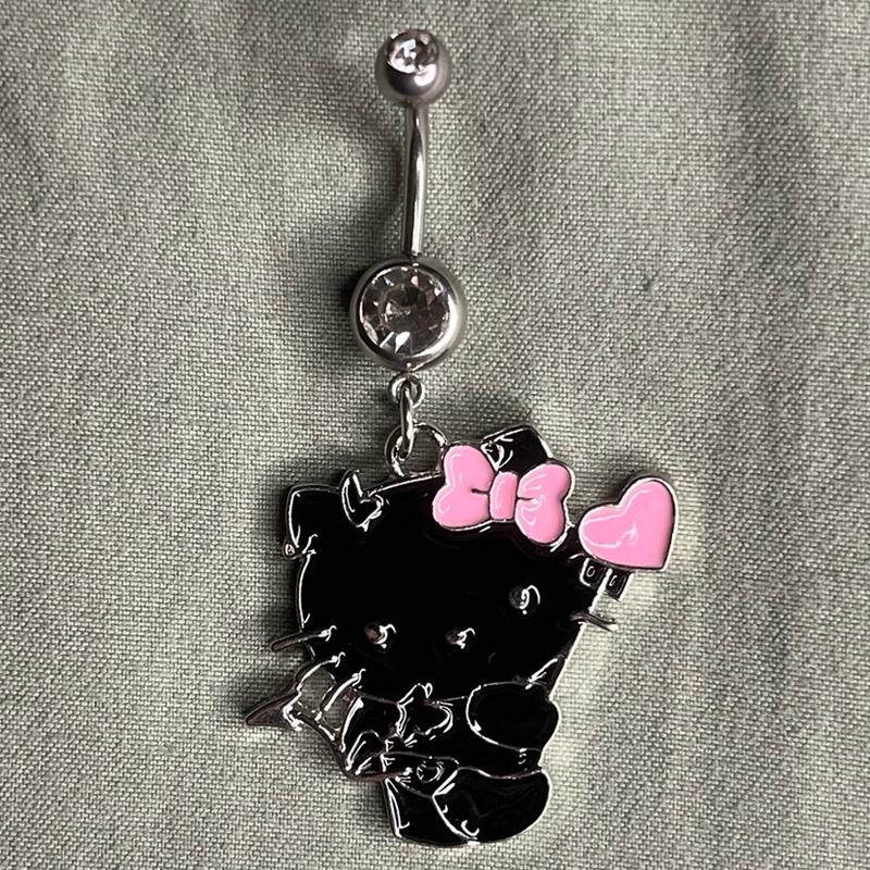 Womens Cute Pink Heart Belly Ring