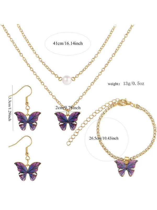 Women's Elegant Fashion Butterfly Design Quartz Watch & Bracelet & Necklace & Earrings, without Box, 2024 New Style Watch Set for Women As Anniversary Gift