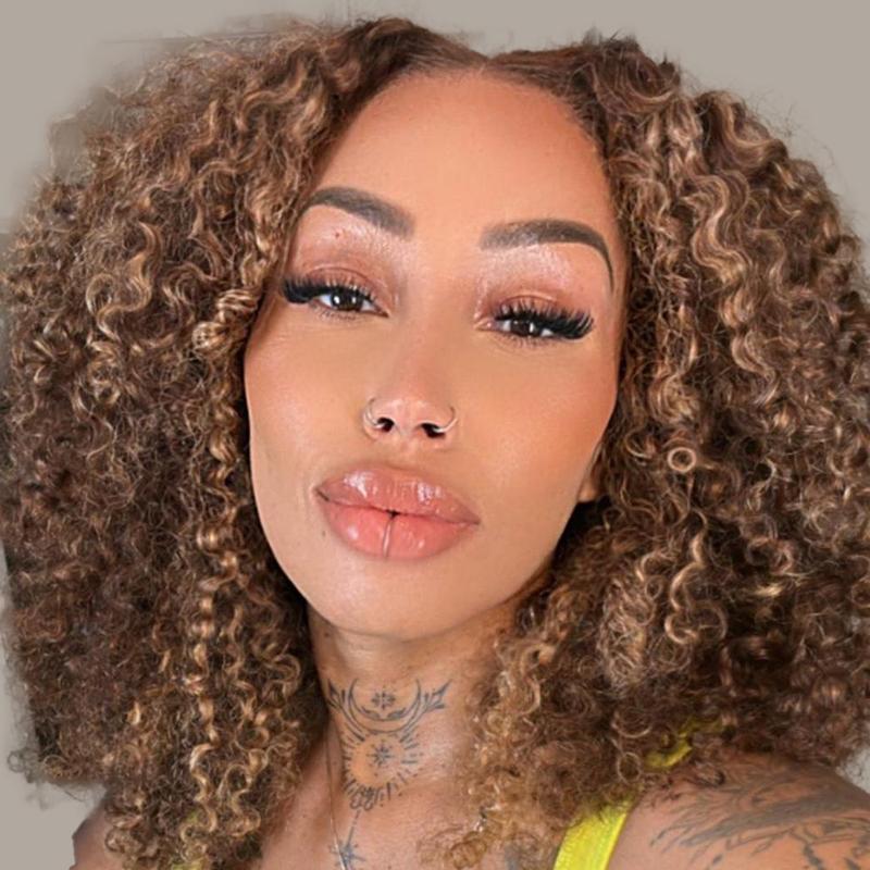 CurlyMe Wear Go Kinky Curly Highlights 4 27 Pre-cut Lace Hair Wigs Pre-plucked