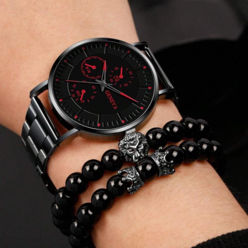 Fashionable Men's Watch With Lion Crown Bracelet