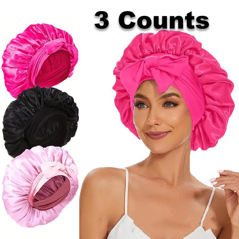 Summer Satin Bonnet, 1 3 Counts Solid Color Silk Bonnet, Satin Silk Hair Care Caps for Women with Tie Band, Beauty & Personal Hair Care Heatless Styling Tools for Women, Hair Products, Hair Accessories, Fall Gift