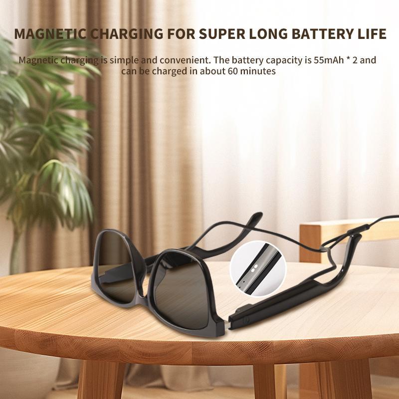 Kopisse Smart Glasses, Wireless Glasses with Magnetic Charging, Multifunctional Wireless Glasses with Mic & HiFi Headphone for Outdoor, Eye Glasses Camera