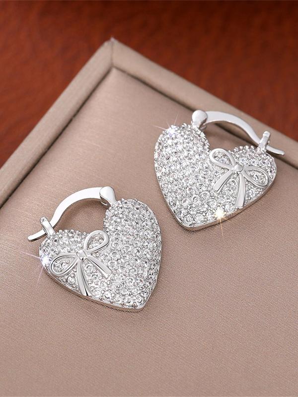 Rhinestone Decorated Heart Shaped Dangle Earrings, Elegant Jewelry for Women for Party, Daily Clothing Decor, Trendy All-match & Exquisite Jewelry for Birthday Gift