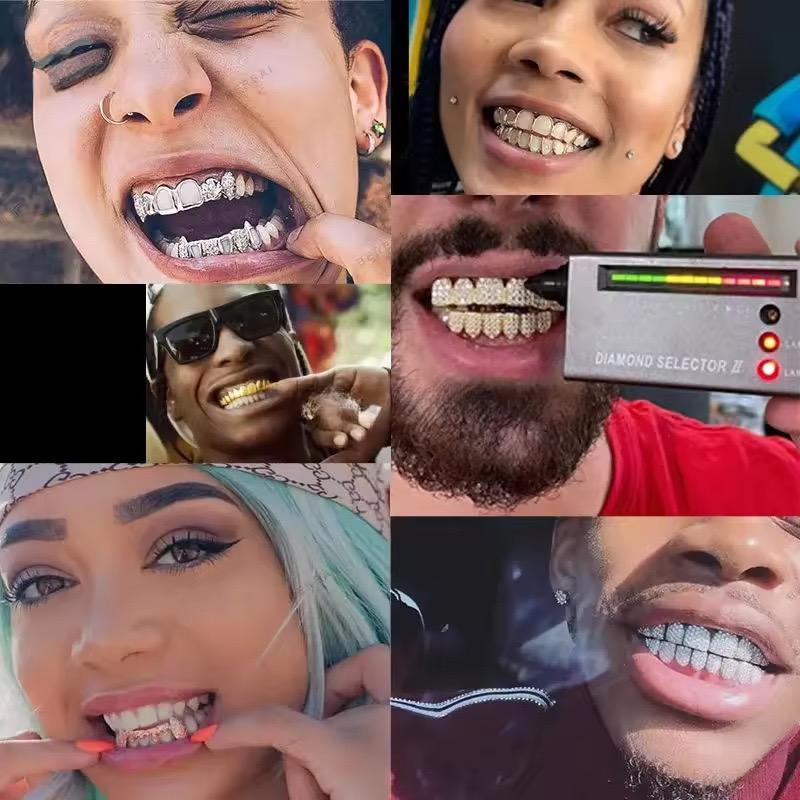 2 Piece Top & Bottom Set for Rappers and Cosplayers - Cubic Zirconia Teeth Grills Punk Tooth Caps Cosplay Rapper Jewelry Glittering Hip Hop Cubic Zirconia Teeth Grills -