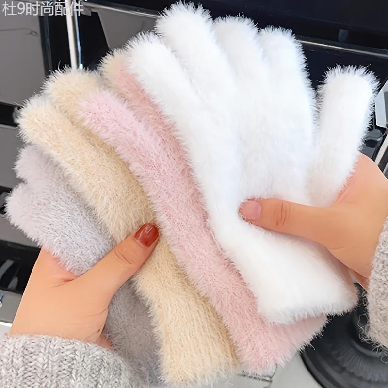 Cozy Plush Winter Gloves for Women - Warm, Stretchy Full-Finger Touchscreen Compatible Mittens in Solid Colors